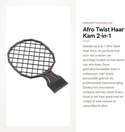 Dailygoods- Afro Haarkam Hoge Temperatuurbestendig - Draagbare Kam - Krulborstel - Kapsel - Ergonomisch Ontwerp - Gladde Kamtanden - Krulkam