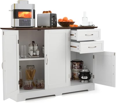 Dressoir Keuken met Deuren en Laden - Buffetkast met Werkblad voor Woonkamer en Keukenopslag - 100x40x78 cm Wit