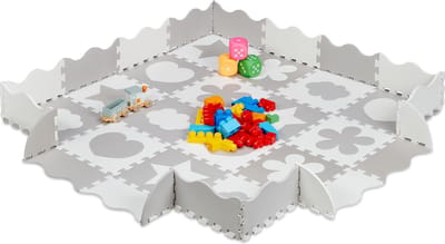 speelmat - 52-delig - foam - 1,4 m² - met rand - diverse motieven - grijs-wit