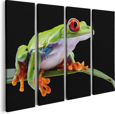 Artaza Canvas Schilderij Vierluik Kikker met Rode Ogen op een Plant - 80x60 - Foto Op Canvas - Canvas Print