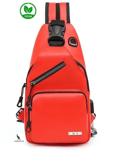 San Vitale® - Handige kleine Compacte Vegan Leren Slingbag - SBag - Schoudertas - Rugzak - Crossbody bag - Rood