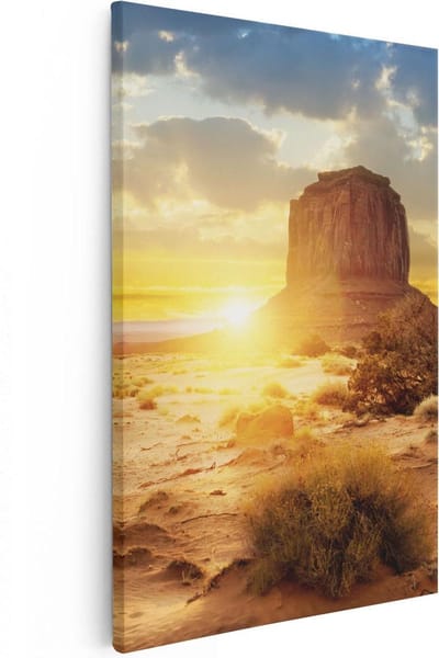 Artaza Canvas Schilderij Woestijnlandschap - 20x30 cm - Klein - Wanddecoratie Natuur - Muurdecoratie Zonsondergang - Kamer Accessoires Amerika