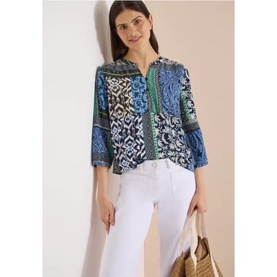 3/4-mouwen blouse met patchworkprint