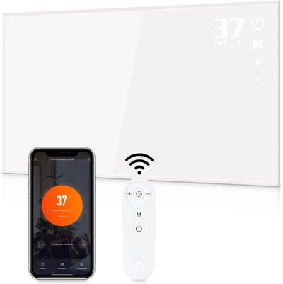NETTLIFE Infrarood Verwarmingspaneel - 450W - Elektrische Verwarmingspaneel - Elektrische kachel - Wit - Verwarmt ruimtes tot 15m2 - LED Display & WiFi App - Automatische uitschakeling bij oververhitting - Wandmontage - voor Slaapkamer | Hotel