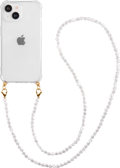 Casies hoesje geschikt voor Apple iPhone 13 Mini Met Afneembare Parel Koord - telefoonhoesje met parelkoord - Strap Case - Detachable - Lanyard - Crossbody - Transparant