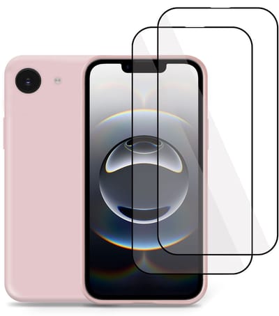 Technow Liquid Hoesje & 2x Screenprotector geschikt voor iPhone 16e – Full Screen Tempered Glass - Back Case Cover - Roze
