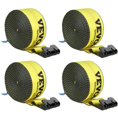 VEVOR Lierriemen 96 x 94 mm 2,7 T Laadvermogen 8,2 T Breeksterkte Vrachtwagenriemen met platte haak Vastzetriemen voor platte laadbakken Ladingcontrole voor aanhangwagens Boerderijen Reddingen Boombeschermer Geel (4-pack)