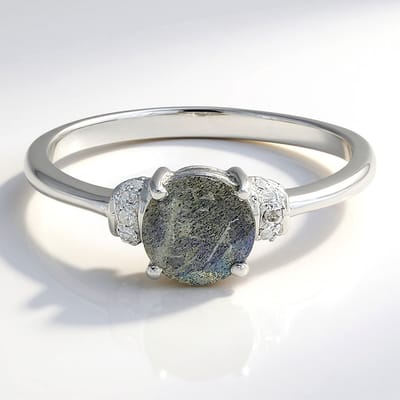 Cavill - Zilveren Damesring - 925 Sterling Zilver - Spectroliet 0 72 ct Rond Slijpsel - Witte Topaas Pavé 0 048 ct - Elegante Ring Maat 17