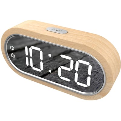 Beukenhout Digitale klok Dubbel alarm Snooze USB-wekker Tafelthermometer Elektronische LED Houten beige