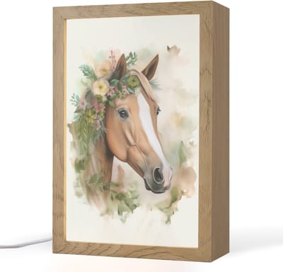 Nachtlampje 20x30 cm - Kinder lampje - Paard - Bloemen - Natuur - Waterverf - Dieren - Tafellamp kinderkamer - Slaapkamer lamp - Bedlamp kinderen - Kinderlampje stopcontact - Wandlamp babykamer - Nachtlampjes