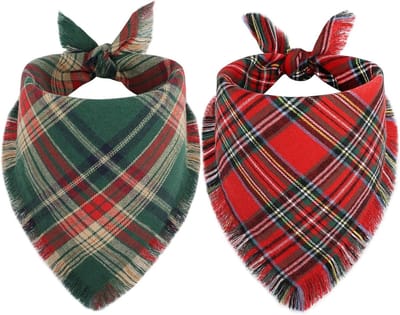 2-Pack Kerstmis Hondenhalsbanden, Dieren Sjaals met Franje, Geschikt voor Winter en Feestdagen, Maat L, Comfortabel en Duurzaam