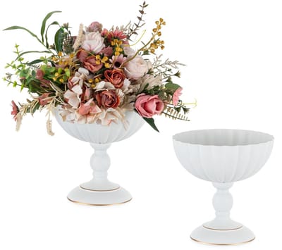 Witte Urn Vazen Voor Bruiloft: 20cm Metaal Vaas Set Van 2 Voor Verjaardagsfeest Jubileum Eettafel Centrumstukken- Kleine Bloemen Urn Vazen Voor Kunstbloem Arrangement Decoratie