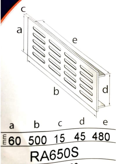 Ventilatierooster Aluminium Zilver 60x500 mm - Plintrooster voor Verwarming en Ventilatie