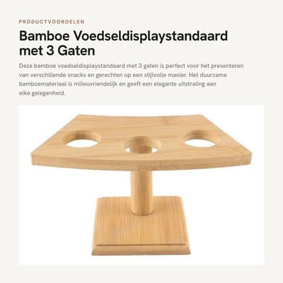 Dailygoods- Voedseldisplaystandaard 3-gats - Bamboe - Duurzaam - Snackrek - Presentatie - Gebogen ontwerp - Snackstandaard
