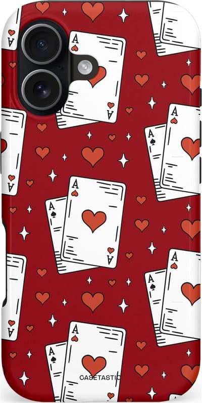 Casetastic hoesje geschikt voor Apple iPhone 17 - MagSafe - Dubbellaagse bescherming - Kaarten Aas - Fashion Case - Bordeaux Wit Zilver