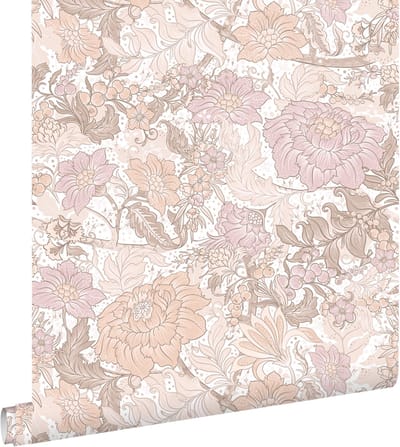 ESTAhome behang vintage bloemen lichtpaars en licht terracotta - 50 x 900 cm - 131192