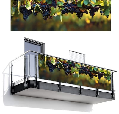 Balkonscherm 300x95 cm - Balkonposter Druiven - Wijn - Natuur - Groen - Balkon scherm decoratie - Balkonschermen - Balkondoek zonnescherm