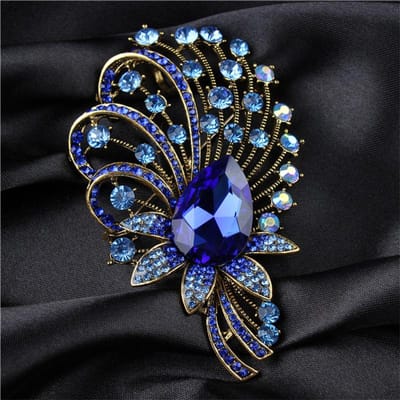 Prachtige Volledige Cyrstal Luxe Bloem Badges Broche Voor Vrouwen Meisjes Zware Industrie Pak Feest Speld Dame Banket Sieraden Accessoire blue