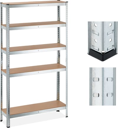stellingkast - 1250 kg - metaal - 180 x 100 x 30 cm - 5 planken - metaal - zilver