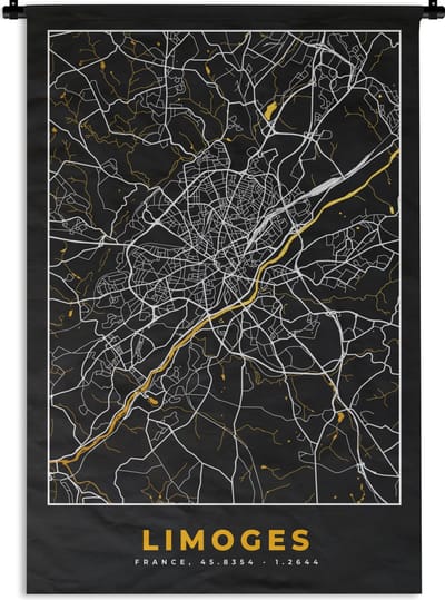 Wandkleed - Wanddoek - Plattegrond - Limoges - Stadskaart - Frankrijk - Kaart - 120x180 cm - Wandtapijt
