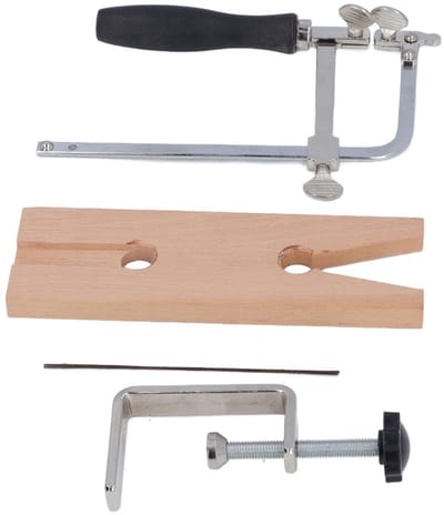 Professional Jewellery Saw Set, 3-in-1 Saw Set, Adjustable Saw Frame with 12 Blades, Clamp Set for Table Pins with V-Groove, for Wood Wax and Metal