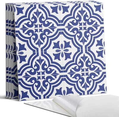 Coloray Wandpanelen Zelfklevend - Plantenpatroon in tegels Zelfklevende Wandpanelen - 50 cm x 50 cm - Blauw Wandpaneel PVC - 5 stuks - Texturen Wandpanelen Zelfklevend - Wandpaneel Keuken - Wandpanelen Badkamer