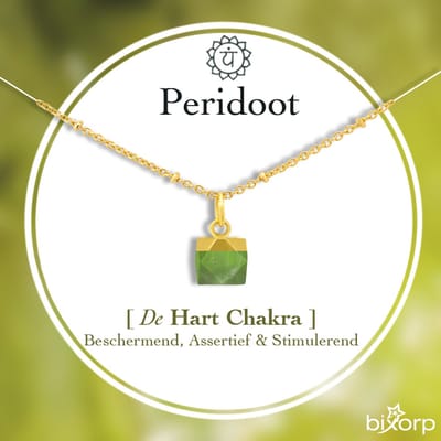 Bixorp Gems Peridoot Chakra ketting - 18 Karaat Verguld Goud & Roestvrij Staal - Hart Chakra - 36cm + 8cm verstelbaar
