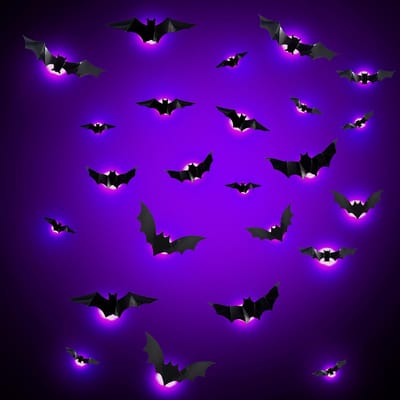 Thijox - Halloween decoraties vleermuizen 3D-lampen 24 stuks paarse vleermuis om op te hangen deurstickers huisaccessoires feest voor raam muur huisde