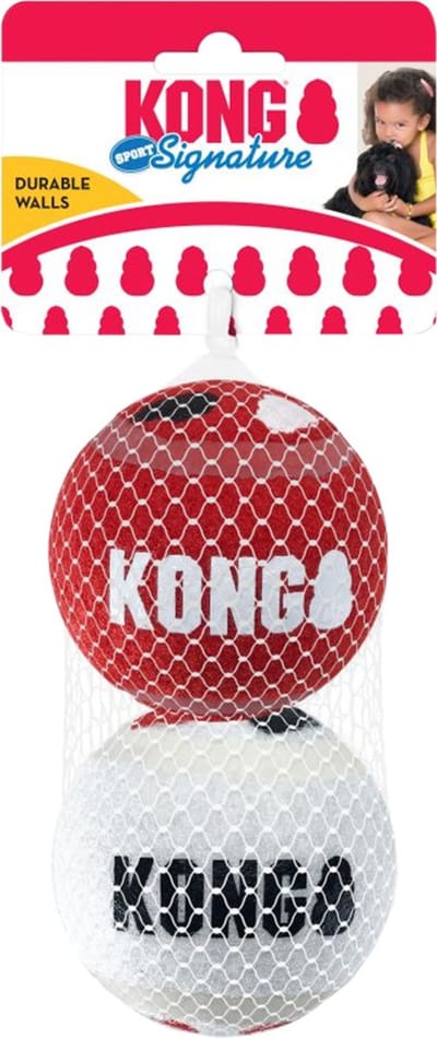 KONG Signature Speelballen M - steviger dan tennisballen - niet schurend materiaal - speelbal voor honden - 3 stuks