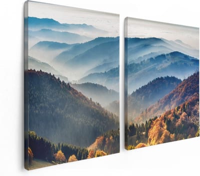 Artaza Canvas Schilderij Tweeluik Heuvel Landschap Van Het Zwarte Wout Bos - 120x80 cm - Wanddecoratie Woonkamer - Schilderijen - Muurdecoratie