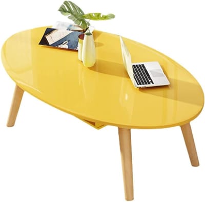 Ovale bijzettafel - Cocktailtafel salontafel - Woonkamer inrichten - Stabiele vloer en plat oppervlak - 120x60x42 cm - Geel