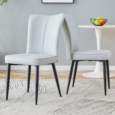 2 lichtgrijze moderne eetkamerstoelen, verkrijgbaar in diverse kleuren, 89 cm hoog, lichtgrijze PU-eetkamerstoelenset, zwarte metalen poten, geschikt voor kantoor, restaurant etc.