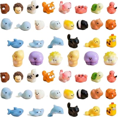 Set van 50 miniatuurdieren van hars, perfecte figuren voor diorama's, aquariums en terrariumdecoratie, 25 unieke designs