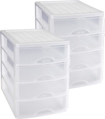 Plasticforte Ladeblok/bureau organizer met 2x lades - wit/transparant - L35 x B27 x H35 - Opruimen/opbergen laatjes
