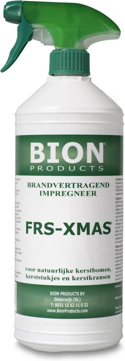 Brandvertrager FRS-XMAS 1 liter Brandvertragend impregneer voor natuurlijke Kerstbomen, Kerststukjes en Kerstkransen