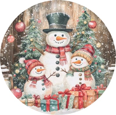 Badmat rond 70x70 cm - Antislip - Sneeuwpop - Familie - Kleurrijk - Badmatten voor badkamer - Badkamermat - Douchemat - Ronde badkamer mat