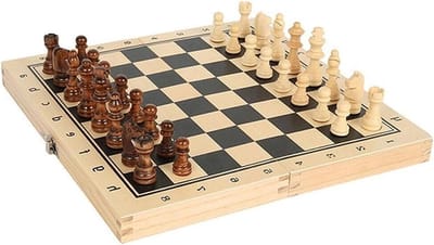 Houten Schaken - Strategisch Spel - Familie Activiteit - 3-in-1 Opvouwbaar - 29x29cm - Houtkleur
