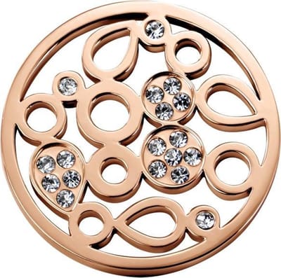 Quiges - Munthouder Munt 25mm RVS met Zirkonia Druppels Roségoudkleurig - EPRS089