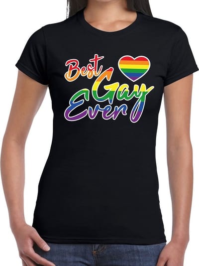 Best Gay ever gay pride t-shirt zwart met hart en regenboog tekst voor dames - Gay pride/LGBT kleding XS