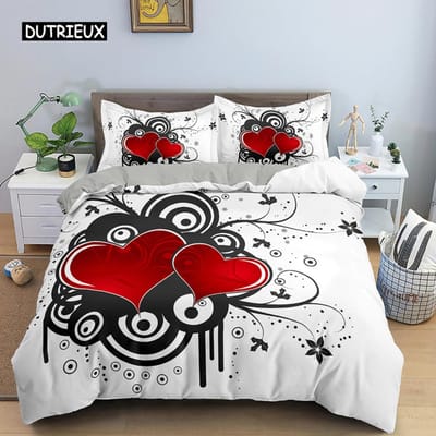 Valentijnsdag Huwelijks Beddengoed Set 2/3 Stuks Luxe Roos Liefde Hart Dekbedovertrek King Microvezel 3D Rode Roos Print Dekbedovertrek 150x200cm 3pcs