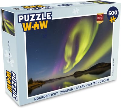 Puzzel Noorderlicht - Zweden - Paars - Water - Groen - Legpuzzel - Puzzel 500 stukjes