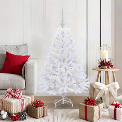 vidaXL - Kunstmatige - Hinged - Kerstboom - Wit - 120 - cm - PVC - en - Staal