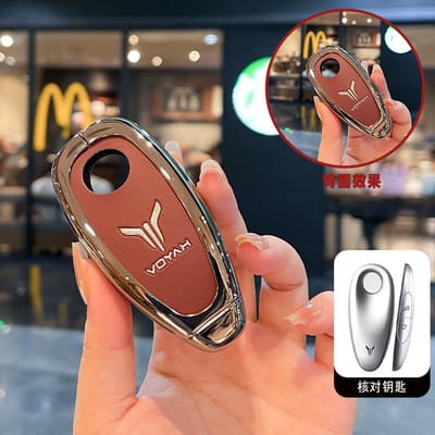 Auto Zinklegering Sleuteletui Cover Houder Gesp Voor Voyah Free Smart Fob Sleutel Beschermhoes Auto Decoratie Interieur Accessoires 3 buttons brown