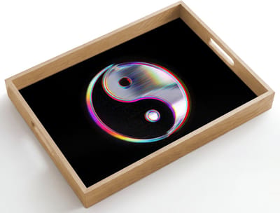Dienblad hout 50x35 cm - Schootdienblad - Yin-Yang - Cirkel - Regenboog - Borrelplank rechthoek - Plateau dienbladen