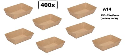 400x BIO Nature kraft frietbakje bruin A14 - Friet patat frites saus friet bakje snack next generation carnaval festival thema feest composteerbare