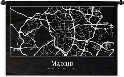 Wandkleed - Wanddoek - Madrid - Plattegrond - Kaart - Stadskaart - 180x120 cm - Wandtapijt