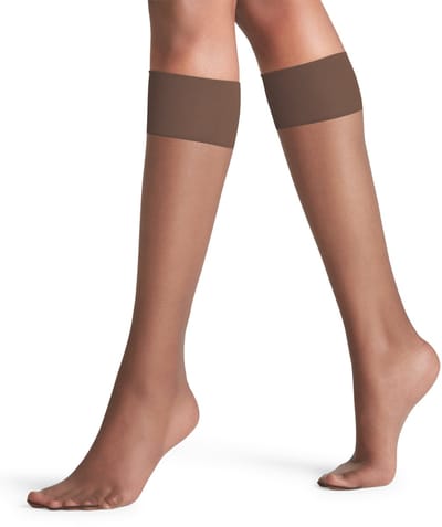 FALKE Shelina eenkleurig materiaal transparant 12 DEN kniekousen dames bruin - maat 35-38
