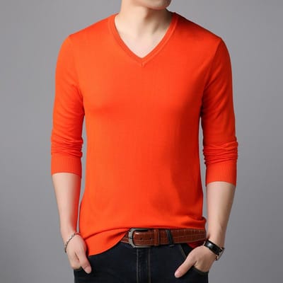 Herfst Heren Gebreide Trui Effen Kleur Pullover V-hals Lange Mouw Eenvoudige Platte Trui T-shirt Onderhemd Top XXXXL red
