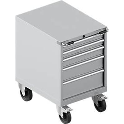 Schäfer Shop Select Verrijdbare gereedschapskast WSK 27-36, 5 laden, H 920 mm, enkele vergrendeling, staal, 75 kg max. belasting, wit-aluminium/wit-aluminium