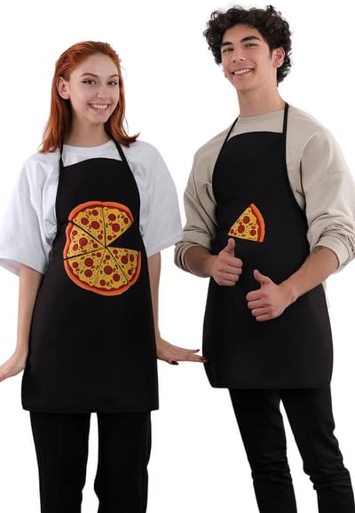 Best Friends Keukenschort Set – Pizzaslice - Zwarte - 50x70 cm - Keukenschorten 2 Delige Set - Waterdichte - Keukenschort Dames - Keukenschort Heren